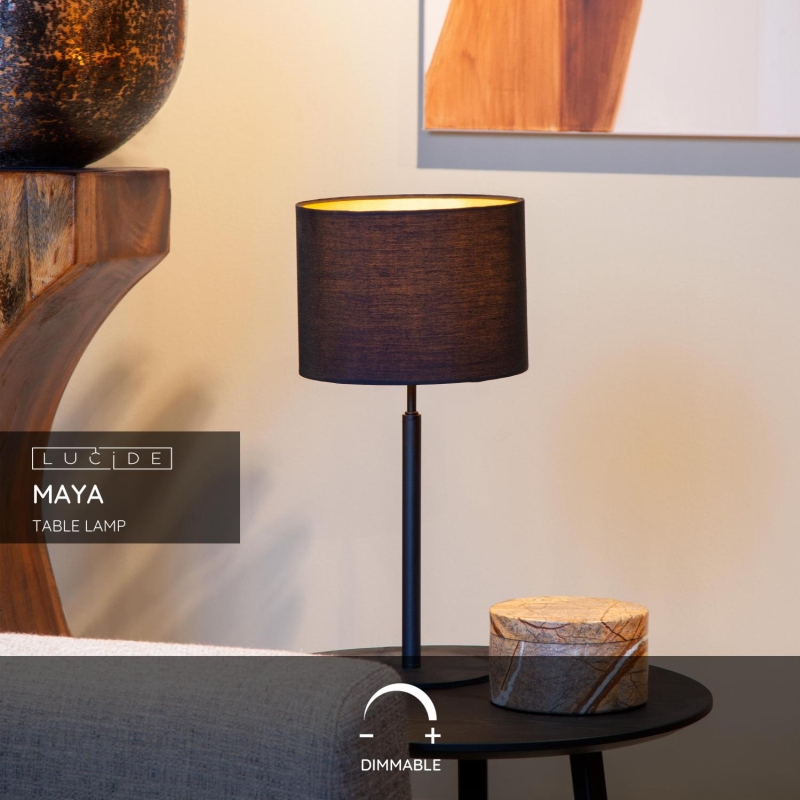 Lucide MAYA - Stolná lampa - Ø 26 cm - 1xE27 - Čierna